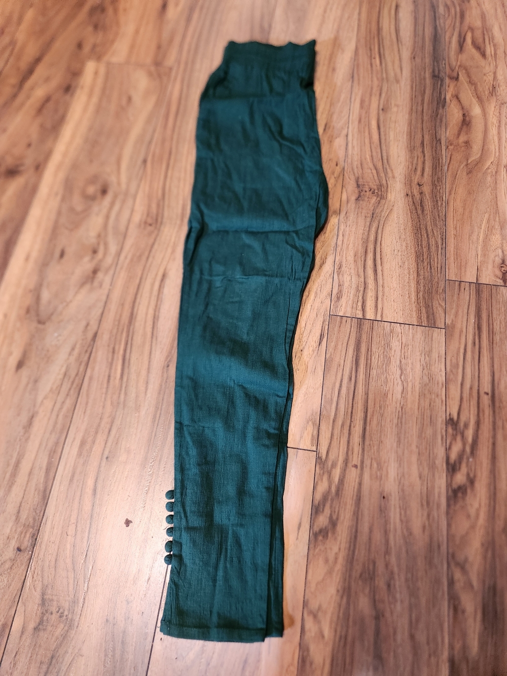 Indian Pakistani Salwar Pants Green Straight-Leg Pants with Side Button Detail